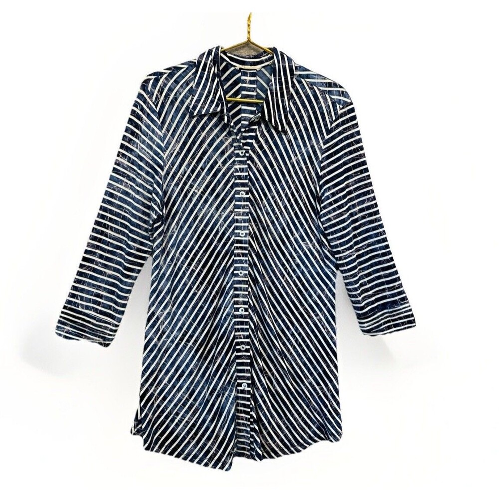 Soft Surroundings Knit Shirt Sz XL Blue Button Up,  Button Back Top Long Sleeve
